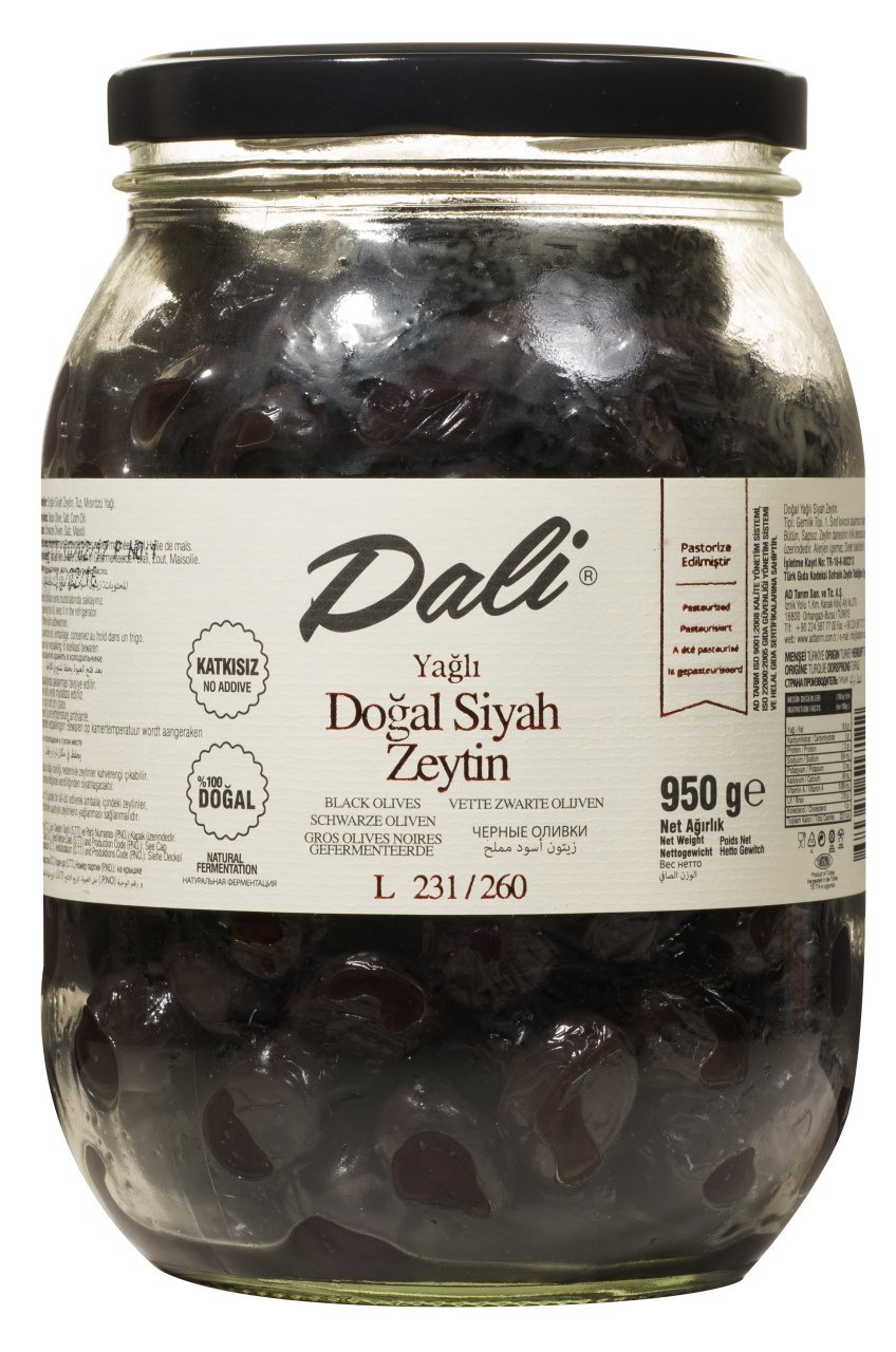 Yağlı Siyah Zeytin 950 gr. Cam  231/260 (L )